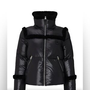 MACKAGE Miya Shearling Trim Down Puffer Jacket in Black